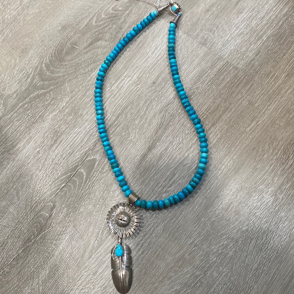 Signed Native American turquoise Sterling necklace